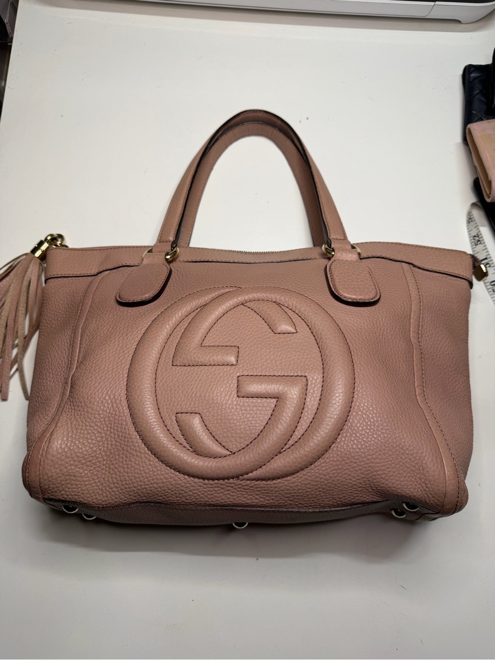 Gucci Dusty Pink Pebbled Leather Top-Handle Tote